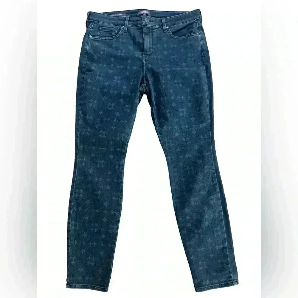 NYDJ Ami Skinny Ankle Geometric Laser Print Jean in Firesky, Dark Wash Size 10